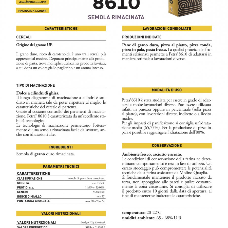 Farina PETRA 8610 SEMOLA RIMACINATA DI GRANO DURO - PETRA MOLINO
